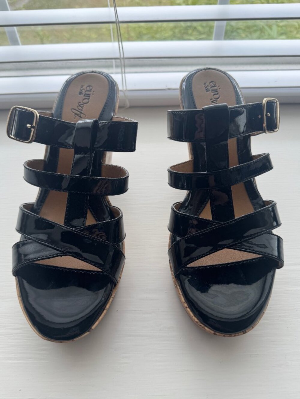 Euro Soft by Sofft Black Patent Felice Wedge Sandal Size 9 M P5
